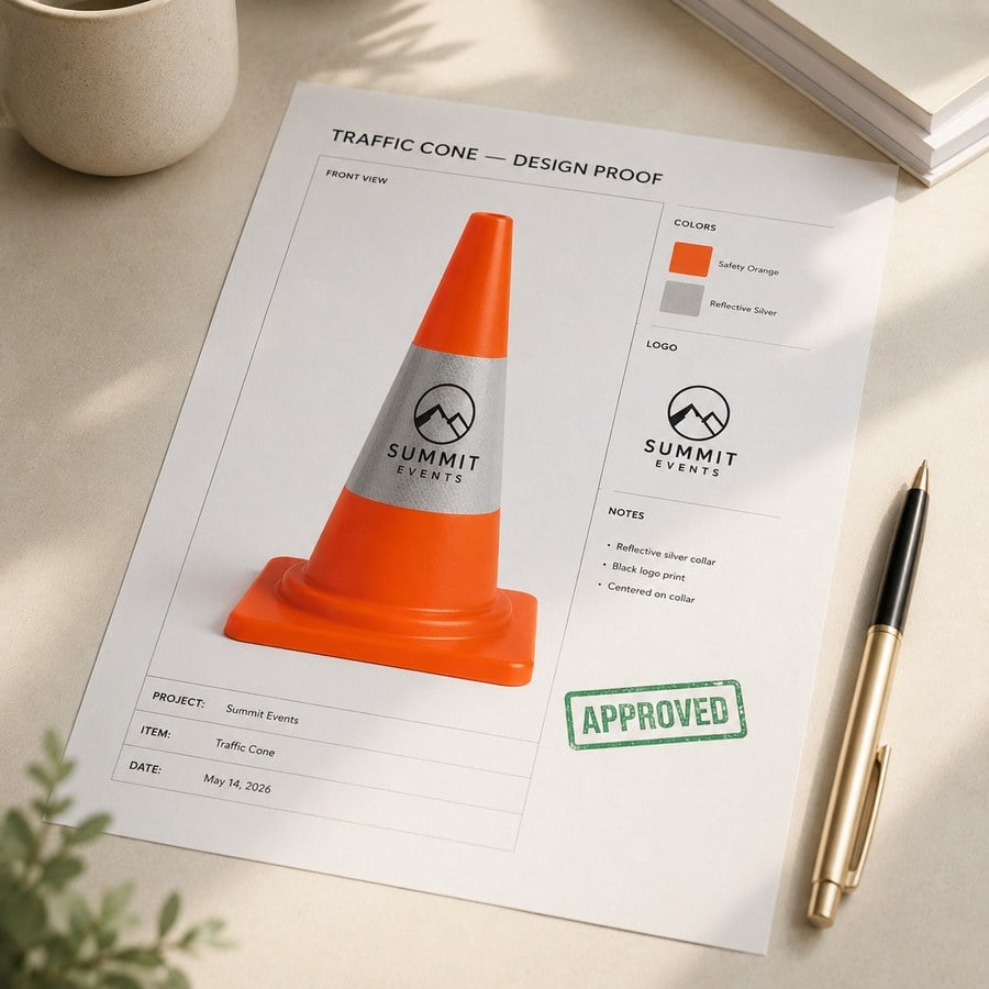 You approve the proof for your custom traffic cones